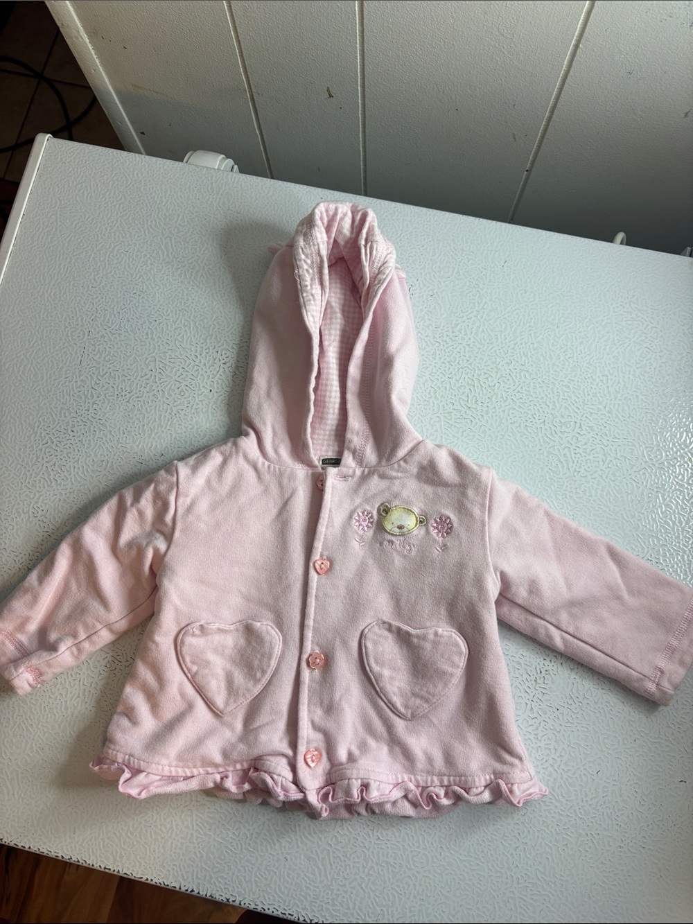 491 - Baby Girls' Pink Hooded Heart Pocket Jacket